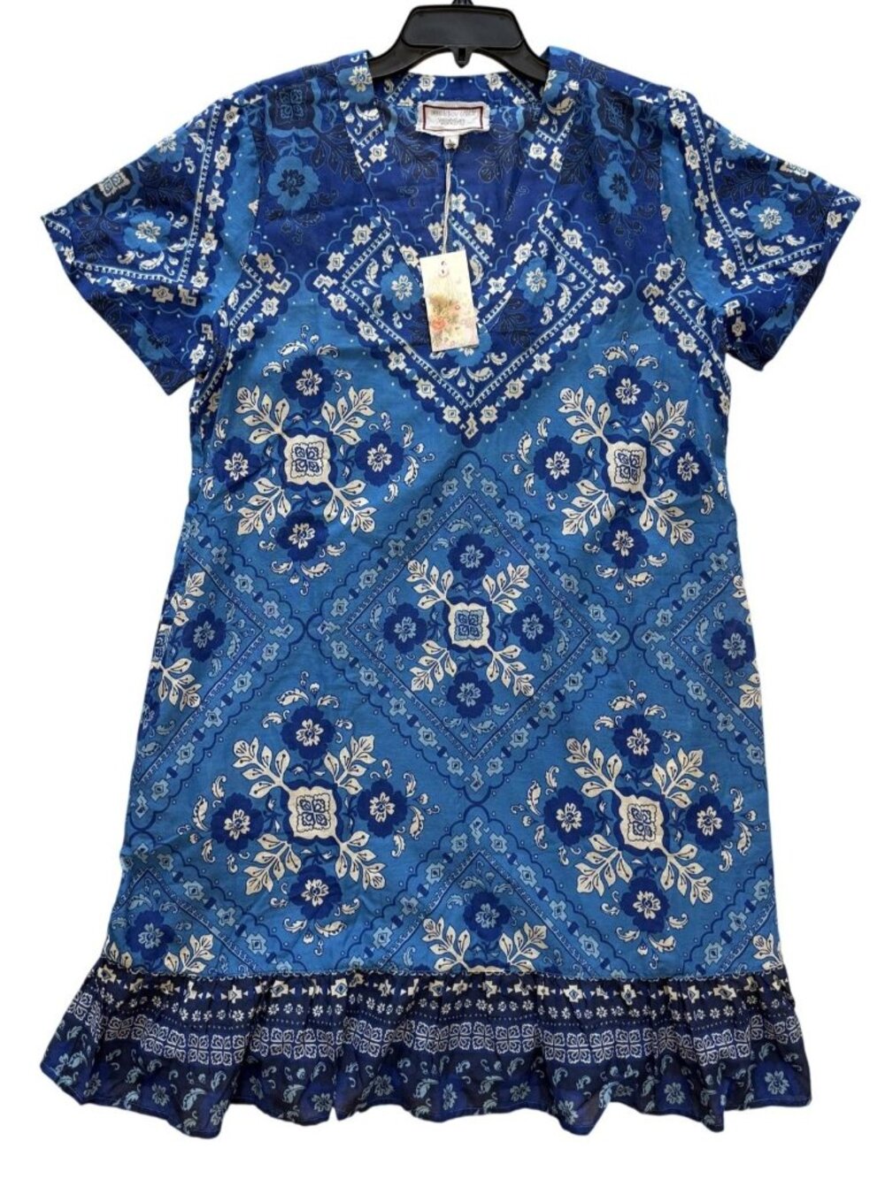 Johnny Was Flounce Shift Dress Ruffle Hem Slip Short Sleeves Size L Boho